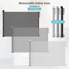 Retractable Baby Gate - 87cm x 130cm, Extendable Barrier for Safety at Stairs, Doorways & Hallways - Suitable for Babies, Toddlers & Pets (Black)