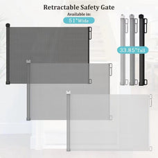 Retractable Baby Gate 87cm x 130 cm Stair Safety Gate Roll for Babies and Pets, dogs, Extendable Barrier Gates (Black)